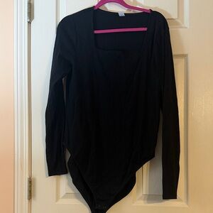 Old Navy Black Square-Neck Long Sleeve Ribbed Bodysuit XXL Tall
